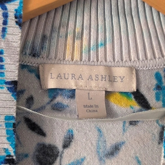 Laura Ashley Floral Open Front Knit Cardigan Sweater Navy Gray Yellow Sz Large - Picture 2 of 6